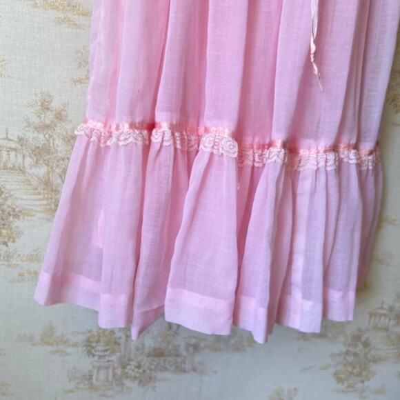 Vintage 70s Sears Pink Prairie Dress Womens XS Pleated Ruffle Coquette Romantic - Picture 8 of 8